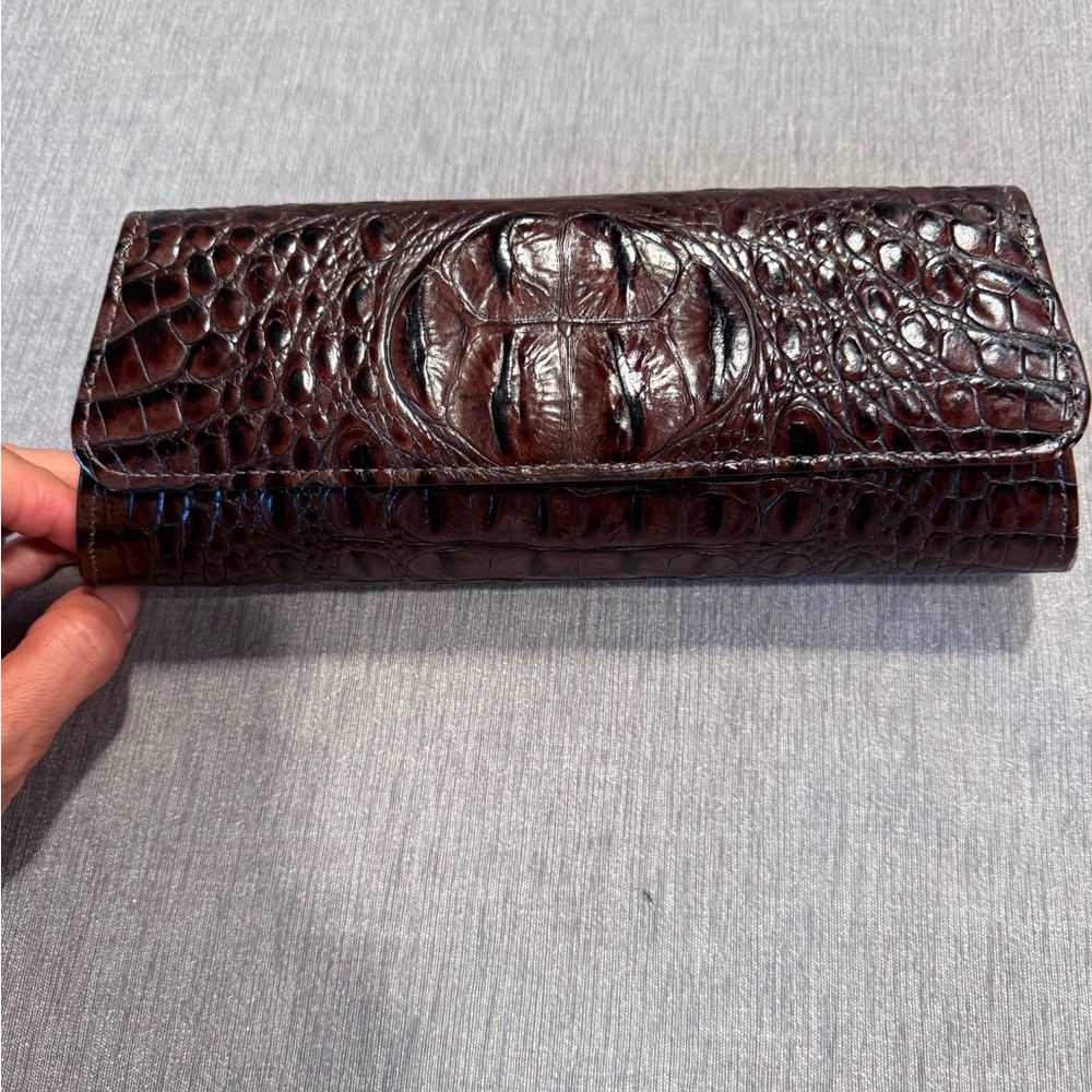 Elegant Brown Crocodile Embossed Clutch